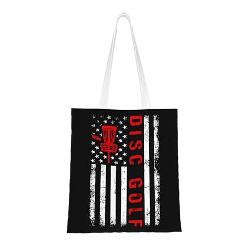 NIENIE American Flag Disc Golf Tote Bag for Women Shopping Bags Reusable Large Capacity Casual Shoulder Handbags DIY Gift Bags Cute Canvas Tote Bag
