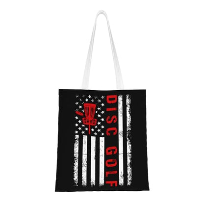 NIENIE American Flag Disc Golf Tote Bag for Women Shopping Bags Reusable Large Capacity Casual Shoulder Handbags DIY Gift Bags Cute Canvas Tote Bag