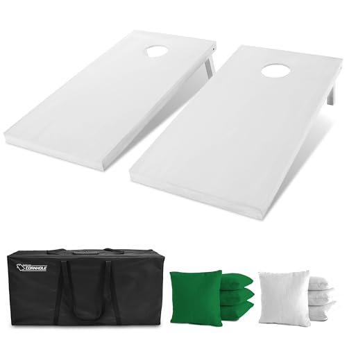 GoSports 4 ft x 2 ft Regulation Size Wooden Cornhole Boards Set with White Finish - Includes Carrying Case - color: Dark Green & White