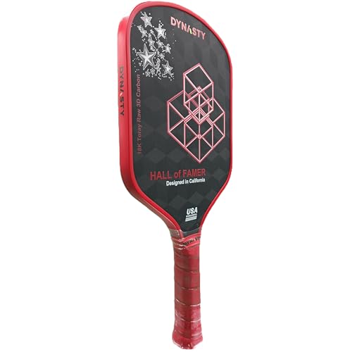 Dynasty Heavyweight/Feather T700 Triple-Layer Raw Carbon Fiber + Friction Surface 16mm Aero *Gen 3.5 All-Court Power Pickleball Paddle* / Hall of Famer 18K *Control+Spin* - color: Hall of Famer 18K Red Crimson