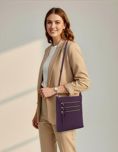 Solene Crossbody Bag Functional Multi Pocket Messenger Purse Top Zip Closure Shoulder Handbag With Adjustable Strap - color: Purple
