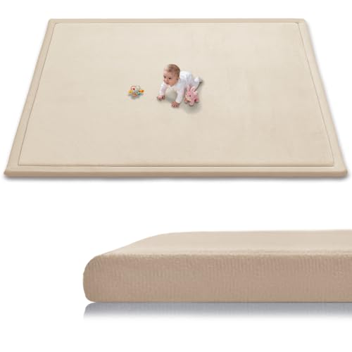 Baby Play Mat for Floor, 118'' x 79'' Thicken Foam Soft Padded Playmat for Tummy Time, Playpen Mat for Toddlers Infant Kids, Water-Repellent Coral Velvet, Non-Slip Bottom Safe for Crawling (Brown) - color: Brown, size: 118"×79"×1.3"