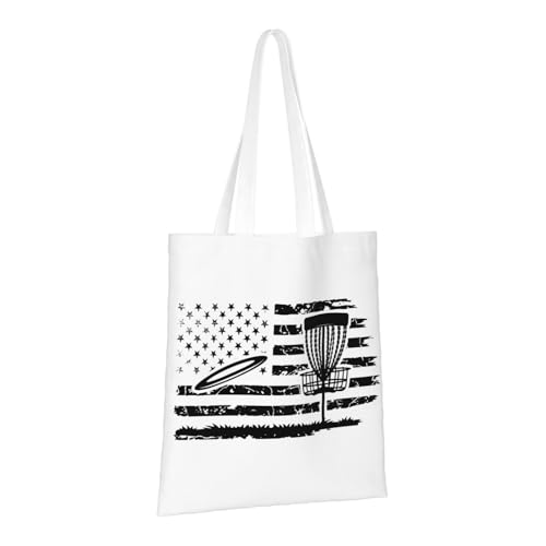 NIENIE Disc Golf Patriotic Day Tote Bag for Women Shopping Bags Reusable Large Capacity Casual Shoulder Handbags DIY Gift Bags Cute Canvas Tote Bag