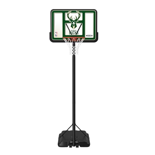 Lifetime NBA Milwaukee Bucks Portable Basketball Hoop, Adjustable Height 7.5-10 Ft, 44 Inch Shatterproof Fusion Backboard, Base with Wheels - color: Milwaukee Bucks