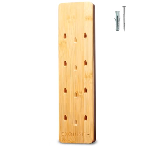 EXQUISITE Premium Craft-Handed Natural Bamboo Darts Holder - Wall Mounted Dart Caddy Display & Storage for 12 Soft & Steel Tip Darts, Precision Drilled, Protective Backing, Includes Mounting Kit