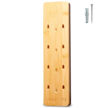 EXQUISITE Premium Craft-Handed Natural Bamboo Darts Holder - Wall Mounted Dart Caddy Display & Storage for 12 Soft & Steel Tip Darts, Precision Drilled, Protective Backing, Includes Mounting Kit