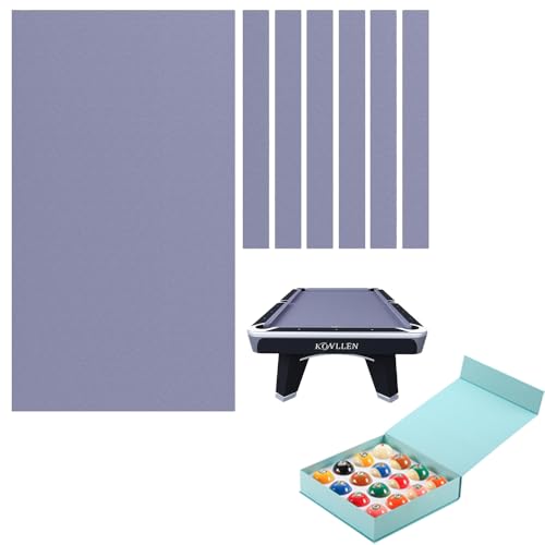 KONLLEN 9' Pool Table Felt and Pool Table Accessories(with 6 Cloth Strips Pre Cut Billiard Table Cloth Felt Billiard Cloth and 2-1/4" Regulation Size 16 Pool Balls Billiard Set)