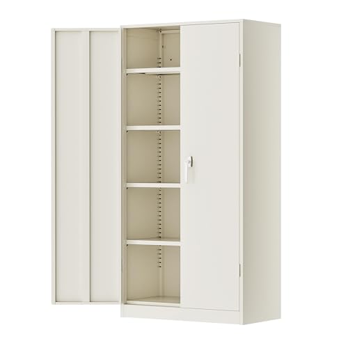 Greenvelly Garage Storage Cabinet,72" Metal Cabinet with 2 Doors and 4 Shelves,Steel File Cabinet for Home Office, Garage, Classroom（Grey 36" X 18"） - color: Grey, style: 72"H-Large