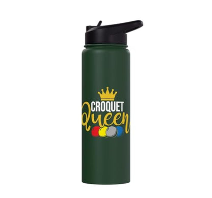 Croquet Queen - Lawn Game Mallet Wicket Hoop Ball Stainless Steel Insulated Water Bottle - color: Dark Green