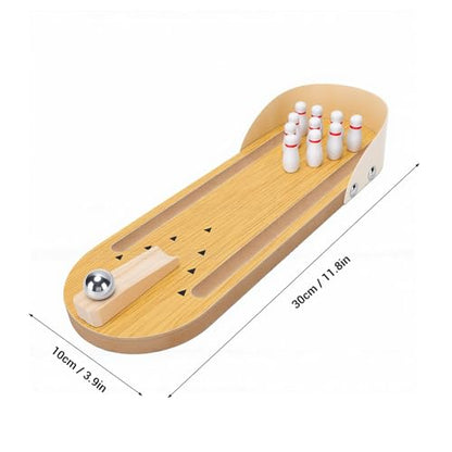 Aramox Tabletop Mini Bowling Game Set, Wooden Desktop Bowling Alley 30 X 10cm, Metal Ball and 10 Pins, Portable Stress Relief Finger Sport for Office Home Adults Teens