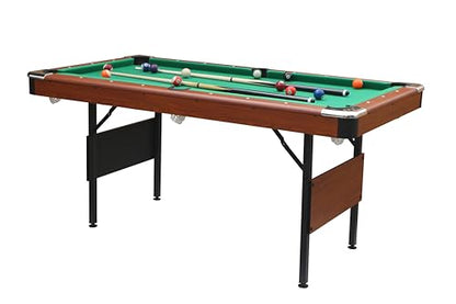 Billiards Table, 5.5 Ft Foldable Pool Table, Balls, Brush, Triangle Rackand, Chalk, for Basements, Adult Rrec Room and Family Game Room - color: Brown + Green