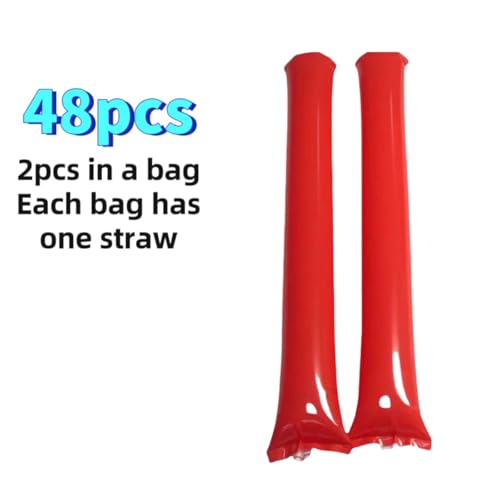48pcs Round Head Boom Sticks Thunder Sticks Cheering Sticks Team Spirit Plastic Cheerleading Spirit Stick Clapper Inflatable Noise Maker Sports Supply (Red) - color: Red