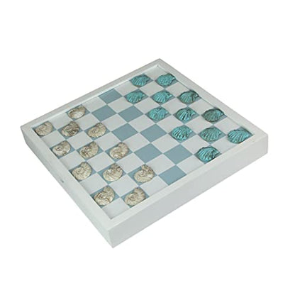 Coastal Themed Seashell Checkers Set with Game Board 13 Inches
