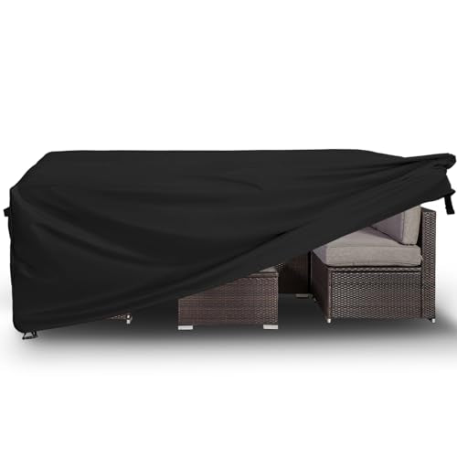 Easy-Going Rectangle Patio Furniture Cover Waterproof Outdoor Dining Table and Chair Cover Anti-UV Outside Sectional Sofa Set Covers (126"L x 63"W x 28"H, Black) - color: Black, size: 126"L x 63"W x 28"H