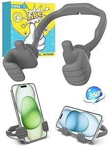 Stocking Stuffers for Teens Boys Girls Cell Phone Stand: Upgrade Adjustable Thumbs Up Lazy Phone Holder for Desk Fun Birthday Gifts for Grandma Adults Husband from Wife (Grey, 1) - color: Grey
