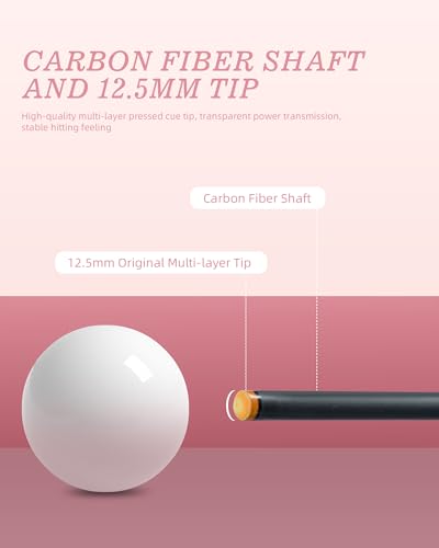 KONLLEN Carbon Fiber Pool Cue Stick 58-inch Professional Pool Sticks for Adults Full Carbon Technology Low Deflection Pool Cue Billiard Cues with 12.5mm Tip (Easy to Control, Pro Taper, Ultra-Smooth) - color: 012 pink