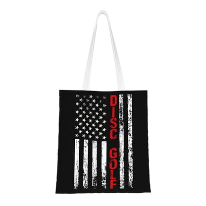 NIENIE American Flag Disc Golf Tote Bag for Women Shopping Bags Reusable Large Capacity Casual Shoulder Handbags DIY Gift Bags Cute Canvas Tote Bag