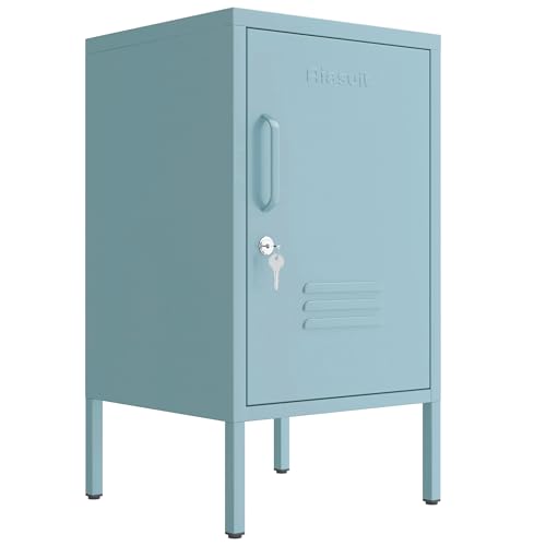 Single Door Lockable Metal End Table & Children's Bedside Table, 2-Tier Storage Cabinet with Adjustable Shelf, Easy Assembly Side Table for Living Room Bedroom Home Office Blue - color: Ocean, style: End Table-28"H-GL