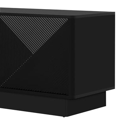 HABITRIO4-Door Wave Design Storage Cabinet with Adjustable Shelves and LED Accent Lighting, Wooden Display Cabinet for Living Room, Bedroom, Home Office, Space-Saving, Black - color: Black