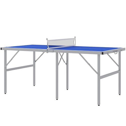 Mini Ping Pong Table Set for Outdoor and Indoor, Foldable Table TTable with Net, 2 Paddles, 3 Balls, Adjustable Feet, Easy Assembly, Blue