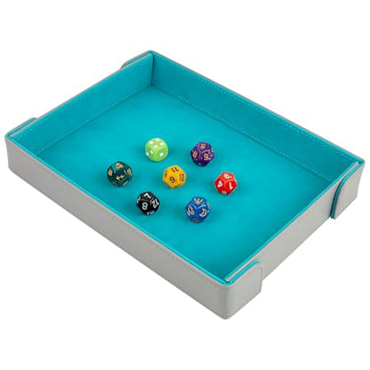 PU Leather Dice Tray Magnetic Folding Dice Rolling Mat with Felt Lining for Dice Games Portable Tabletop Board Games Tray, Grey and Blue - color: Grey&blue