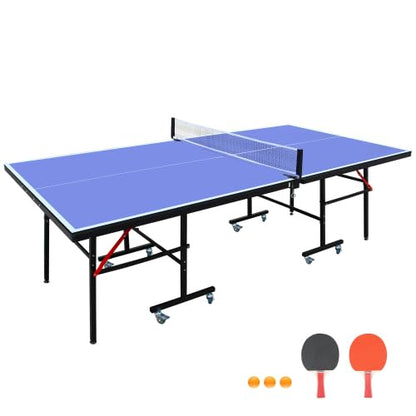 8ft Mid-Size Table Tennis Table Foldable & Portable Ping Pong Table Set for Indoor Games with Net, 2 Table Tennis Paddles and 3 Balls - style: 8ft Mid-Size (C)