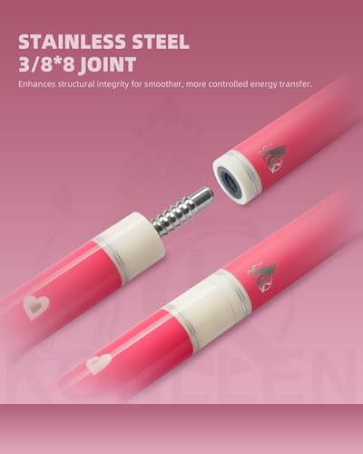 KONLLEN Pool Cue Stick Low Deflection Billiards Cue Stick Young Fashionable 58" Professional Pool Table Sticks Gifts for Adults -12.5mm Tip, 3/8 * 8Joint, Weight 19OZ - color: KL-Pink-Pro