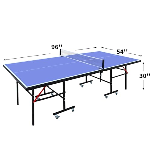 MDF Indoor Table Tennis Table w/Quick Clamp Ping Pong Net - Foldable Ping Pong Table Portable for Indoor Games with Net - Easy Assembly, 2 Table Tennis Paddles and 3 Balls