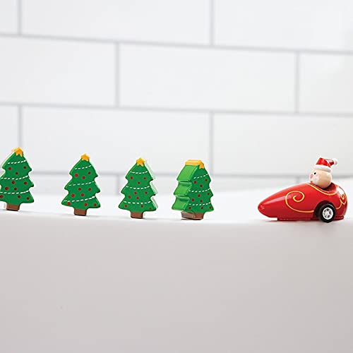 Jack Rabbit Creations Santa Bowling Game 6 Piece Wooden Playset- Includes Christmas Tree Shaped Pins and Pull-Back Sled Car- Develops Hand Eye Coordination & Motor Skills- Kids 3+