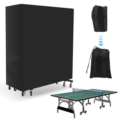 Ping Pong Table Cover,Heavy Duty Waterproof Windproof Cover with Drawstring for Outdoor & Indoor Foldable Table Tennis Tables, All Weather Multi Protection