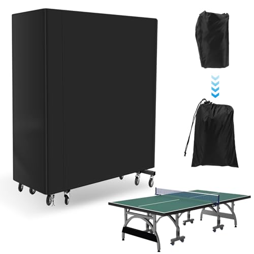 Ping Pong Table Cover Outdoor Waterproof, 210D Oxford Fabric Table Tennis Cover Indoor & Outdoor 72.83" x 64.96" x 27.56" Folding Tables with Organize Bag