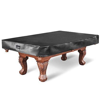 Pool Table Cover, Heavy Duty Leatherette Billiard Pool Table Covers Hard Top, Waterproof & Tearproof Cover for Pool Table 7/8/9 Feet Fitted (Black/Matte, 9FT-112"LX 62"WX 8"H) - color: Black, size: 9FT (112" x 62" x 7.3")