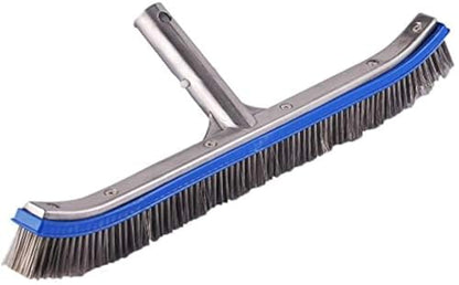 Swimming Pool Brush for Cleaning Pool Walls,Tiles & Floors,Heavy Duty 18" Aluminum Stainless Steel Wire Bristle Pool Scrub Brush for Curved Cleaning Brushes with EZ Clips - color: Silver