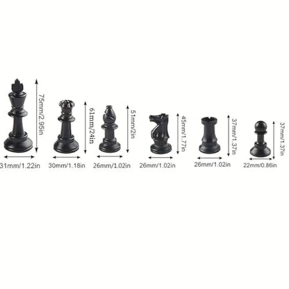 32 Plastic Chess Pieces Set - Black & White Chessmen for 15-20 Inch Boards, Felt Bottom, with Drawstring Storage Bag - Ideal for Beginners & Chess Enthusiasts-No Board Included (2.95inch/7.5cm) - size: 2.95inch/7.5cm