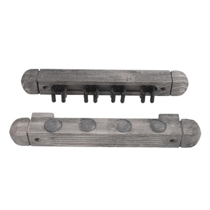 Wall Mounted Cue Holder Rack 4 Slots, Wooden Billiard Cue Stick Organizer with Brushed Silver Grey Finish, Modern Minimalist Wall Mount for Home Game Room or Pool Hall