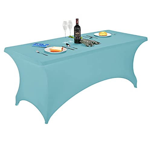 LZY Spandex Fitted Stretch Table Cover for 6 ft or 4ft or 8ft Folding Table, Rectangular Cocktail Tablecloth, Perfect for Party or Banquet - color: Aqua, size: 72" x 30" (Rectangular)