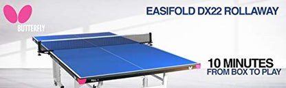 Butterfly Easifold DX 22 Table Tennis Table - 3 Year Warranty Ping Pong Table - 10 Minute Quick Assembly - Folding with Wheels - Compact Storage Ping Pong Table - color: 22mm Blue