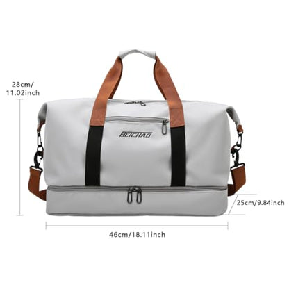 Portable Waterproof Gym Bag, Weekender Travel Bag,With Shoes Compartment (Black) - color: Black