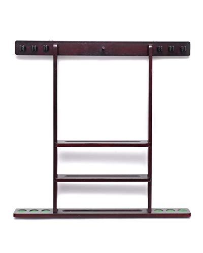 6 Pool Cue Rack - Billiard Stick Wall Rack, Multiple Colors Available - color: Mahogany