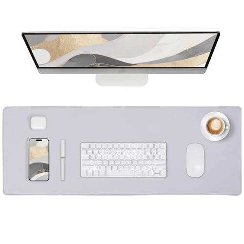 ALOANES Silvery Waterproof Desk Mat, Large Mouse Pad with Extended Mouse Mat, with Anti Slip Base, Stitched Edge, Grain Jacquard Surface, Perfect for Gamer, Office & Home, 3XL(15.74''x35.43''x0.12'') - color: 01- Pro Silver, size: 3XL(35.4" x 15.7")