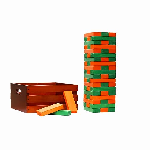 Tailgating Pros Premium Giant Toppling Timbers with Stained Crate – Choose Your Team Colors! Jumbo Outdoor Yard Game, Tower Grows to Over 5 Feet! –Optional Tipsy Stickers Available! - color: Kelly / Orange, size: With Tipsy Stickers