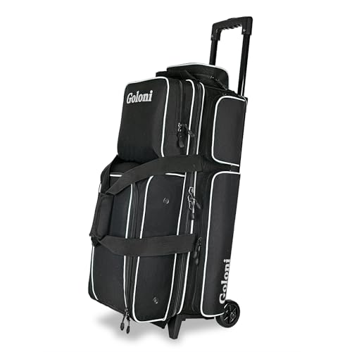 Goloni 3 Ball Bowling Bags with Wheels - Rolling Bowling Bag for 3 Balls & Accessories - Retractable Handle Extends to 38 - color: White