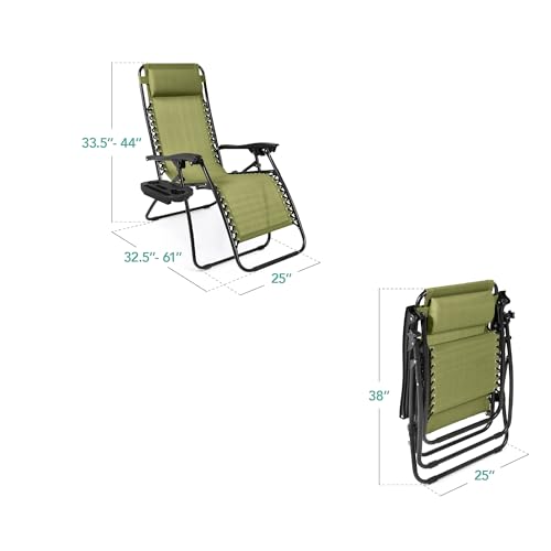 Best Choice Products Set of 2 Adjustable Steel Mesh Zero Gravity Lounge Chair Recliners w/Pillows and Cup Holder Trays - Dusty Green/Black - color: Dusty Green, size: Standard