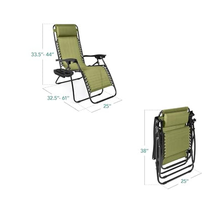 Best Choice Products Set of 2 Adjustable Steel Mesh Zero Gravity Lounge Chair Recliners w/Pillows and Cup Holder Trays - Dusty Green/Black - color: Dusty Green, size: Standard