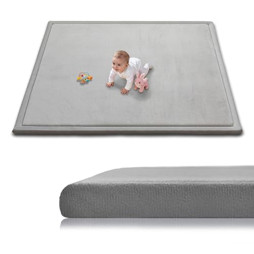 Baby Play Mat for Floor, 50'' x 50'' Thicken Foam Soft Padded Playmat for Tummy Time, Playpen Mat for Toddlers Infant Kids, Water-Repellent Coral Velvet, Non-Slip Bottom Safe for Crawling (Light Grey) - color: Light Grey, size: 50"×50"×1.3"