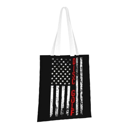 NIENIE American Flag Disc Golf Tote Bag for Women Shopping Bags Reusable Large Capacity Casual Shoulder Handbags DIY Gift Bags Cute Canvas Tote Bag
