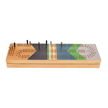 Pacific Shore Games Canoe Cribbage Board Game Set, Placid Nautical Print, Continuous 3 Track Travel Cribbage Boards Unique, Wooden Board Games for Adults, 9 Metal Cribbage Pegs, 12 Inches - style: Placid