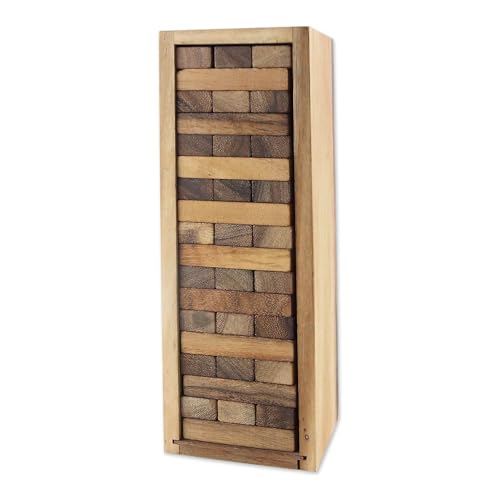NOVICA Brown Hand Made Rain Tree Wood Stacking Tower Game With Box, 'Fun'