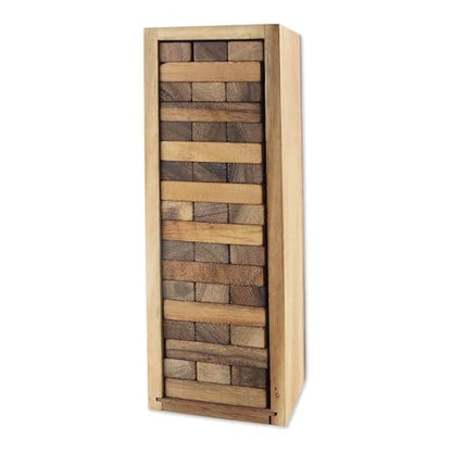 NOVICA Brown Hand Made Rain Tree Wood Stacking Tower Game With Box, 'Fun'