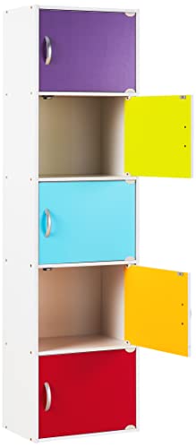 HODEDAH IMPORT Bookcase, Rainbow, 5 Door - color: Rainbow